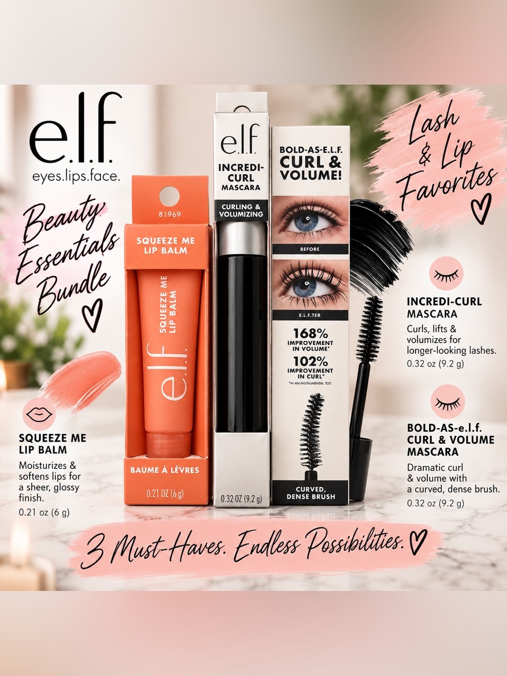 e.l.f. Beauty Essentials 2-Piece Bundle – Mascara + Lip Balm